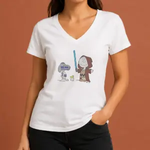 Alternative view of Pretty Charlie Brown Snoopy Woodstock Star Wars R2 D2 BB 8 Mashup Character Shirt