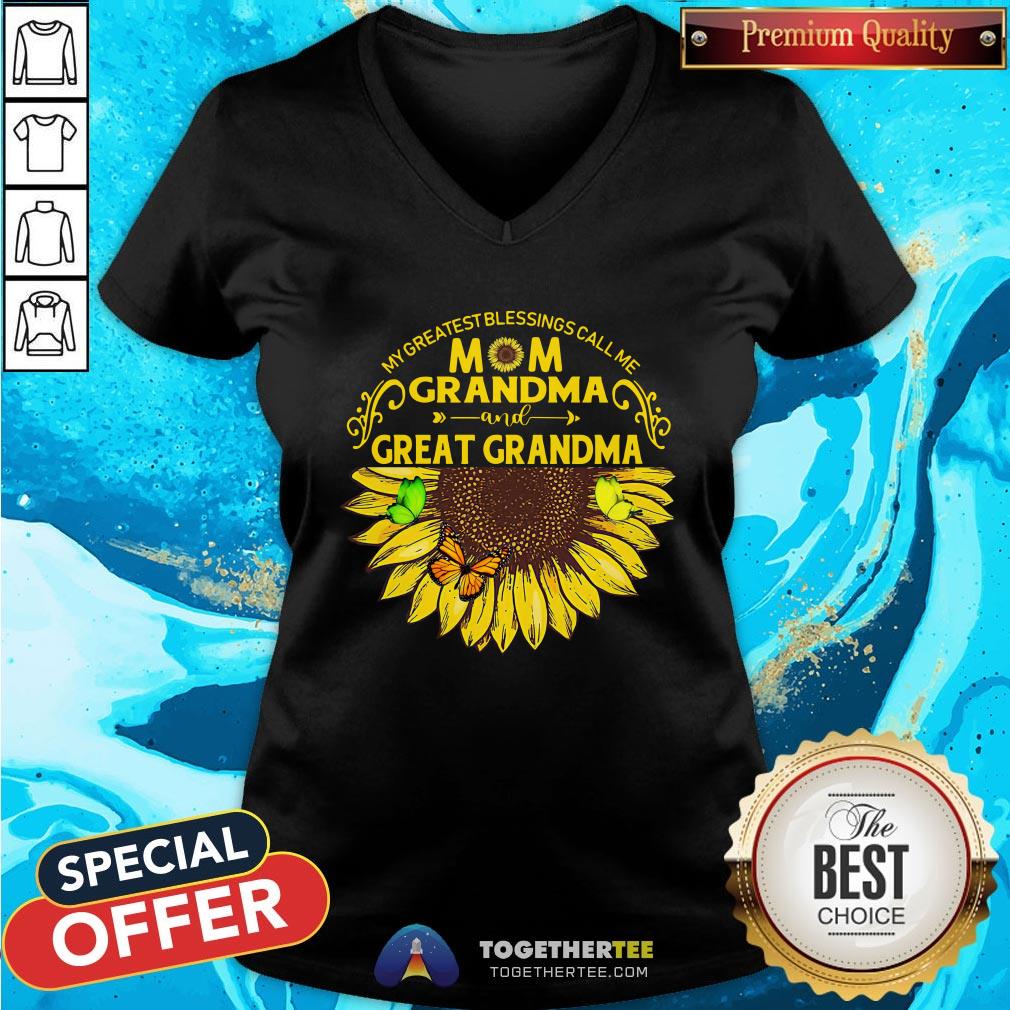 Hot Sunflower My Greatest Blessings Call Me Mom Grandma And Great Grandma Shirt - Image 2