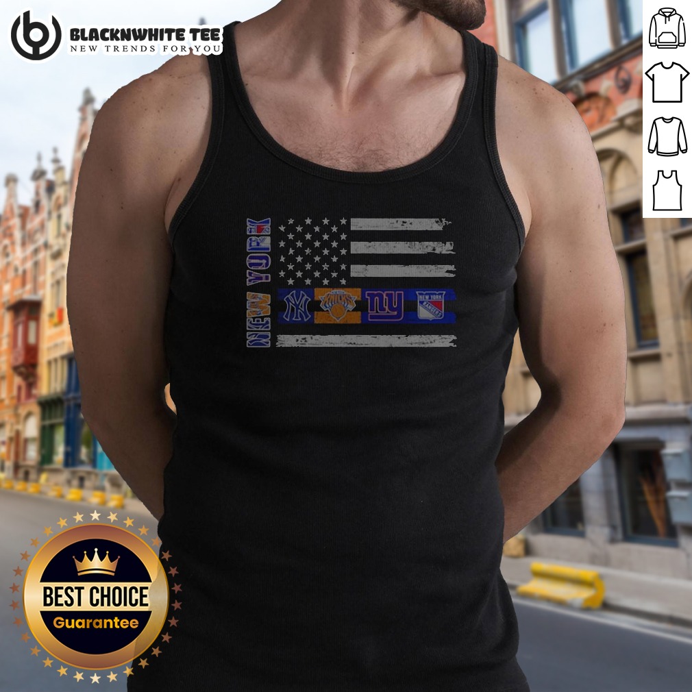 Good New York Sport Teams Yankees Knicks Giants Rangers American Flag USA Independence Day Shirt - Image 4
