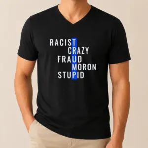 Alternative view of Hot Racist Crazy Fraud Moron Stupid Shirt