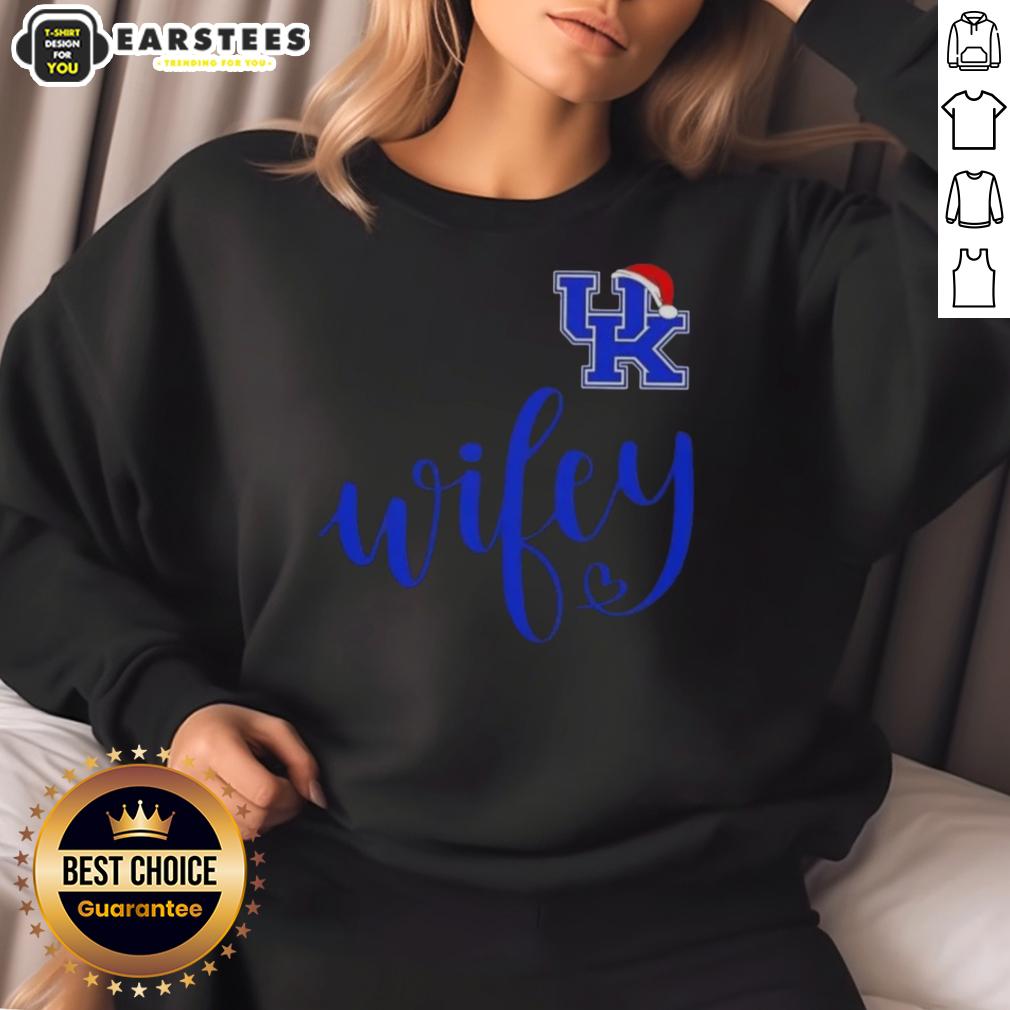 Good Wifey Kentucky Wildcats Santa Hat Merry Christmas T-Shirt - Image 5