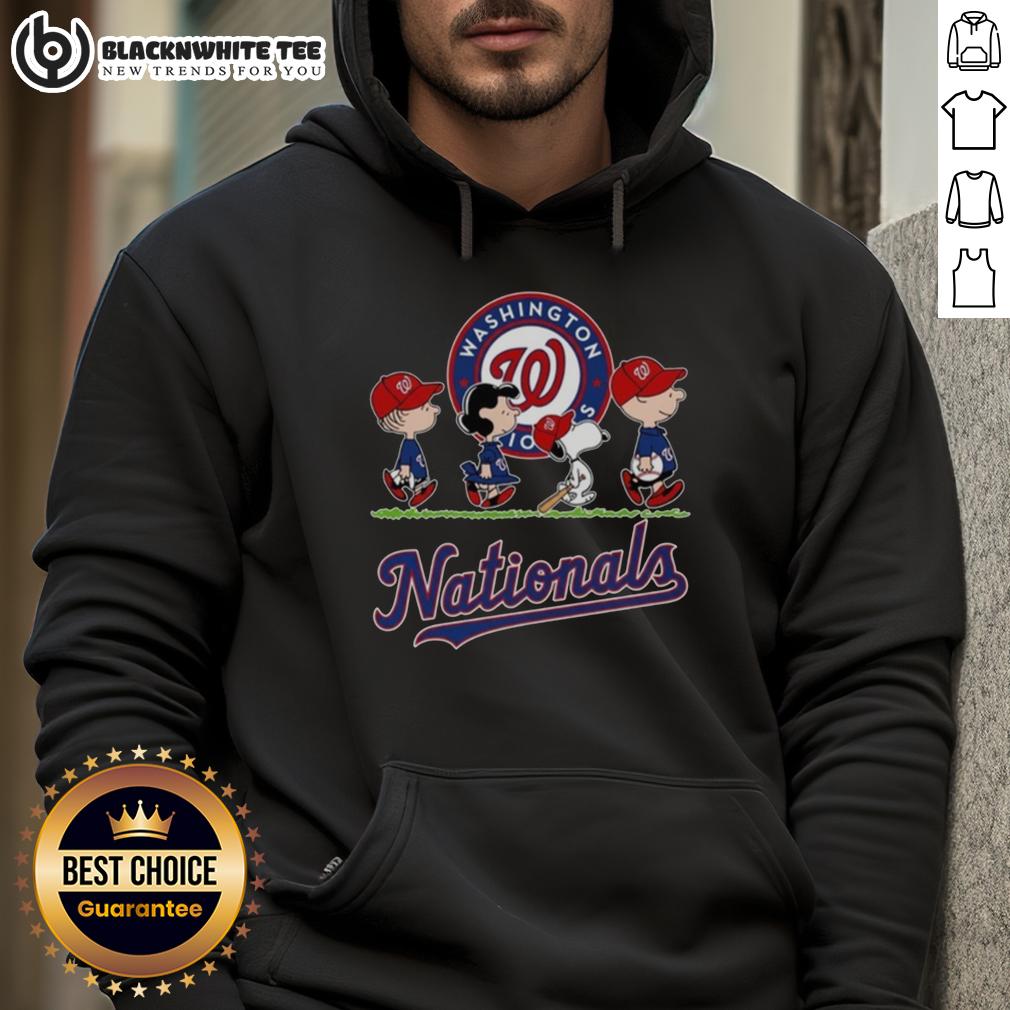 Cute Snoopy Charlie Brown Linus And Lucy Wearing Washington Nationals Baseball Jersey T-Shirt - Image 2