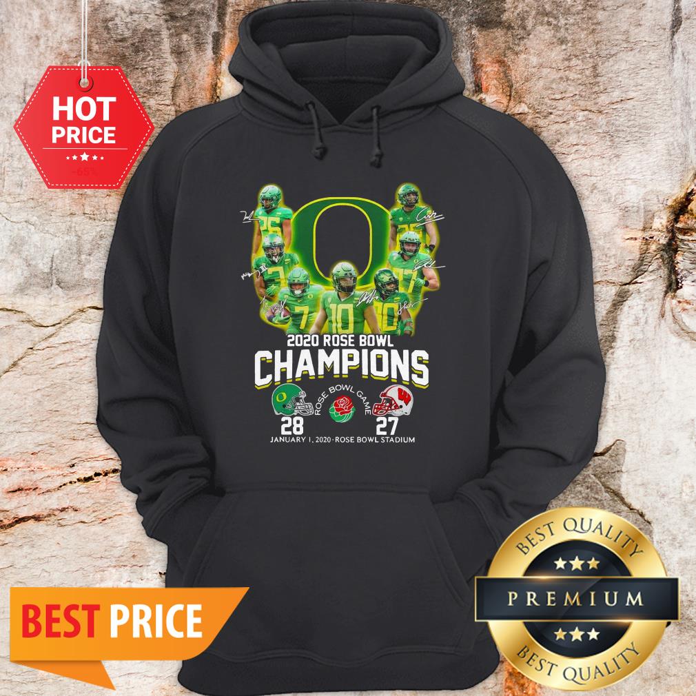 Oregon Ducks 2020 Rose Bowl Champions Signatures 28 27 Shirt - Image 5
