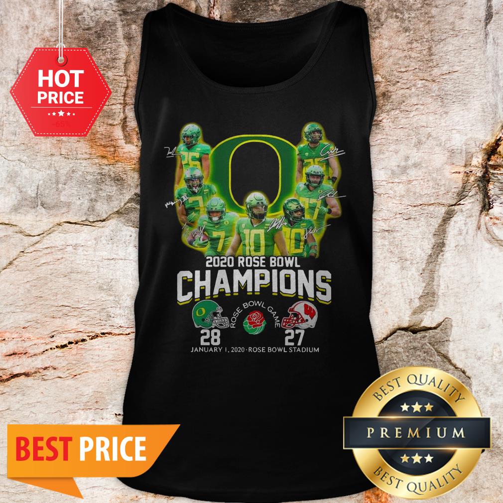 Oregon Ducks 2020 Rose Bowl Champions Signatures 28 27 Shirt - Image 3
