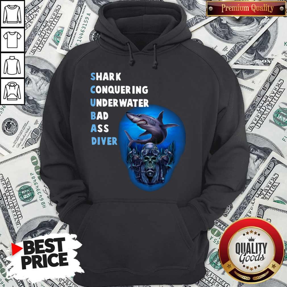 Quality Scuba Shark Conquering Underwater Badass Diver Shirt - Image 3