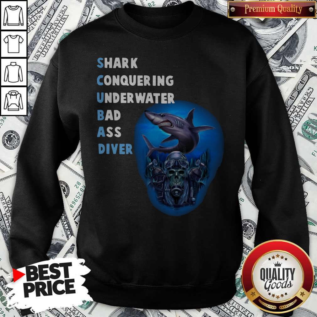 Quality Scuba Shark Conquering Underwater Badass Diver Shirt - Image 5