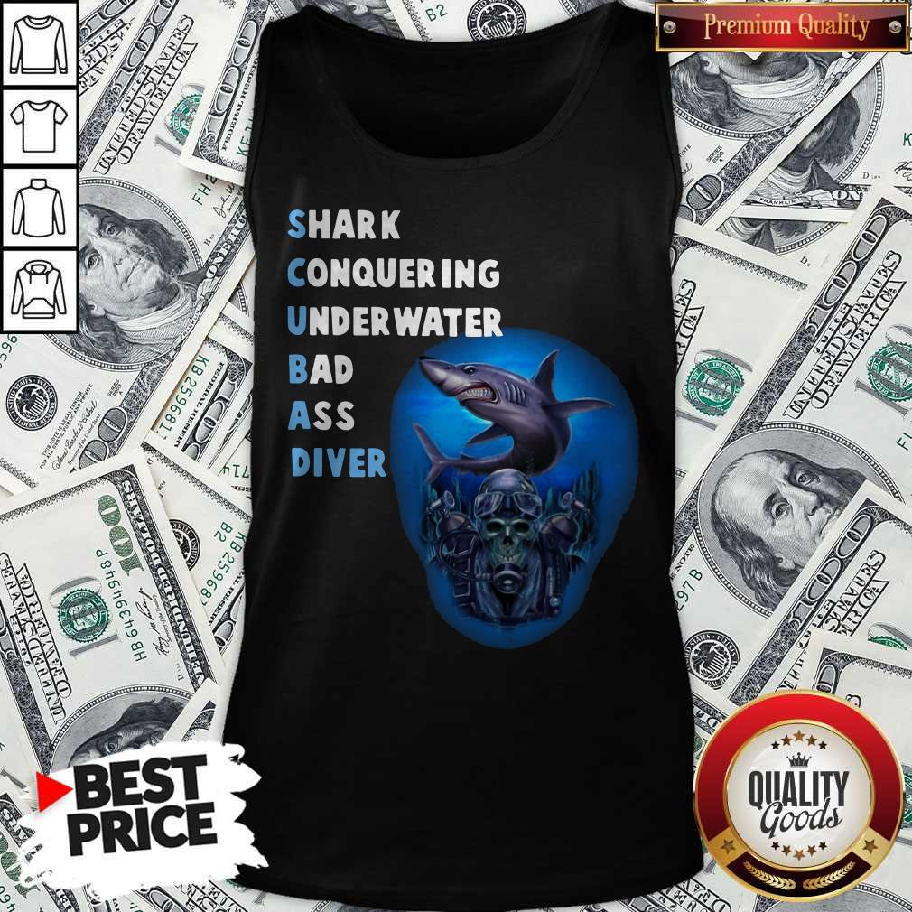 Quality Scuba Shark Conquering Underwater Badass Diver Shirt - Image 4