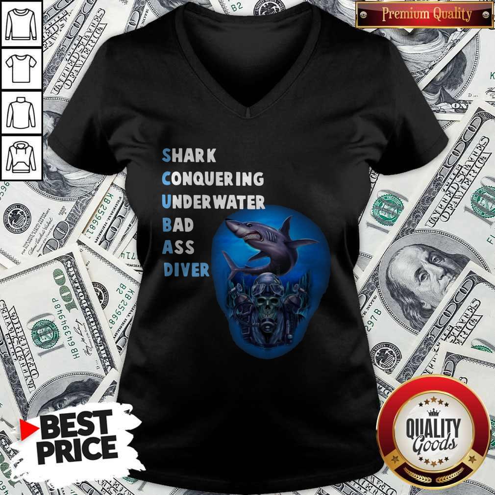Quality Scuba Shark Conquering Underwater Badass Diver Shirt - Image 2