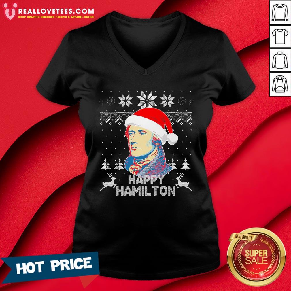 Sweet Happy Hamilton Santa Ugly Christmas Shirt - Image 5
