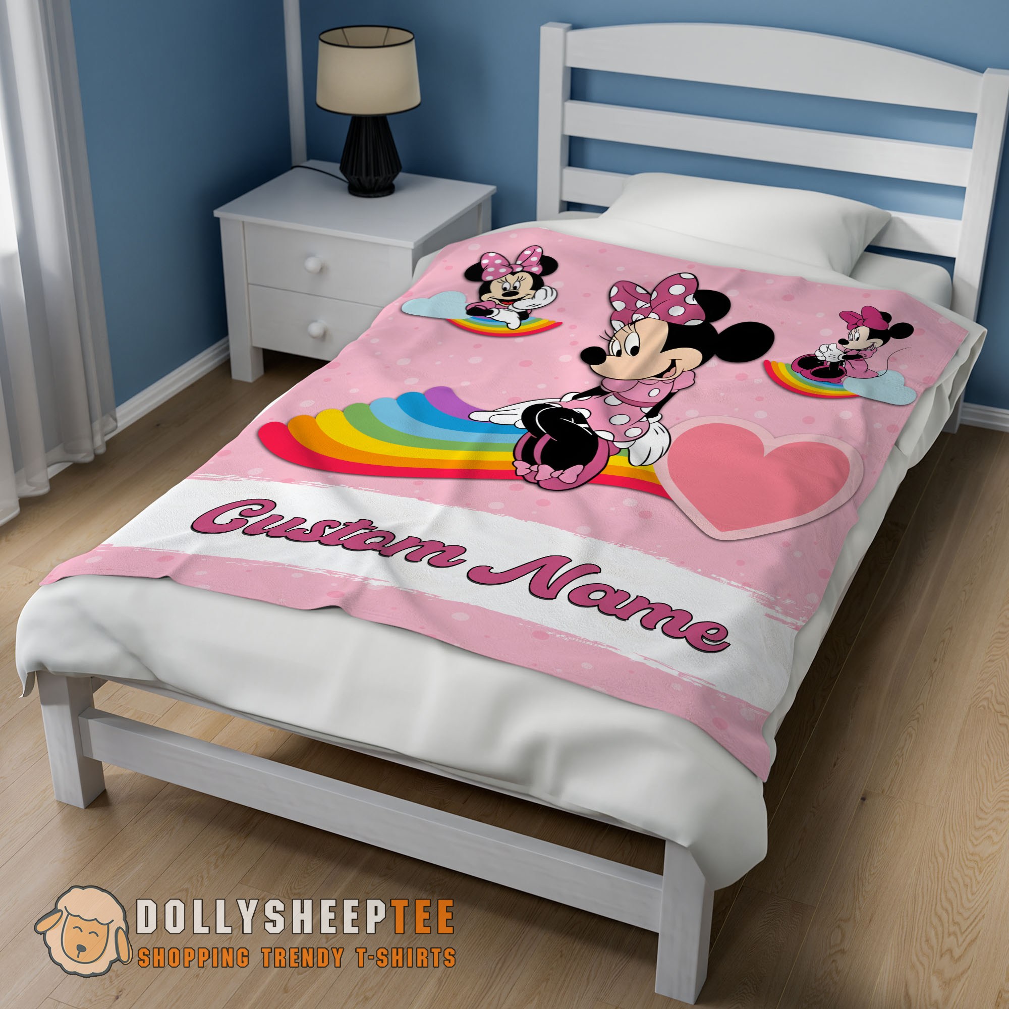Premium Cute Official Disney Cartoon Minnie With Rainbow Blanket Fleece Customized Blanket - Image 2