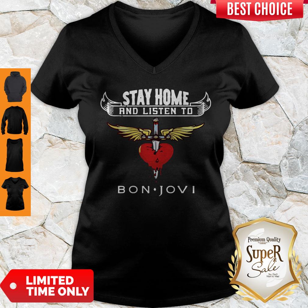 Premium Heart Stay Home And Listen To Bon Jovi Shirt - Image 4