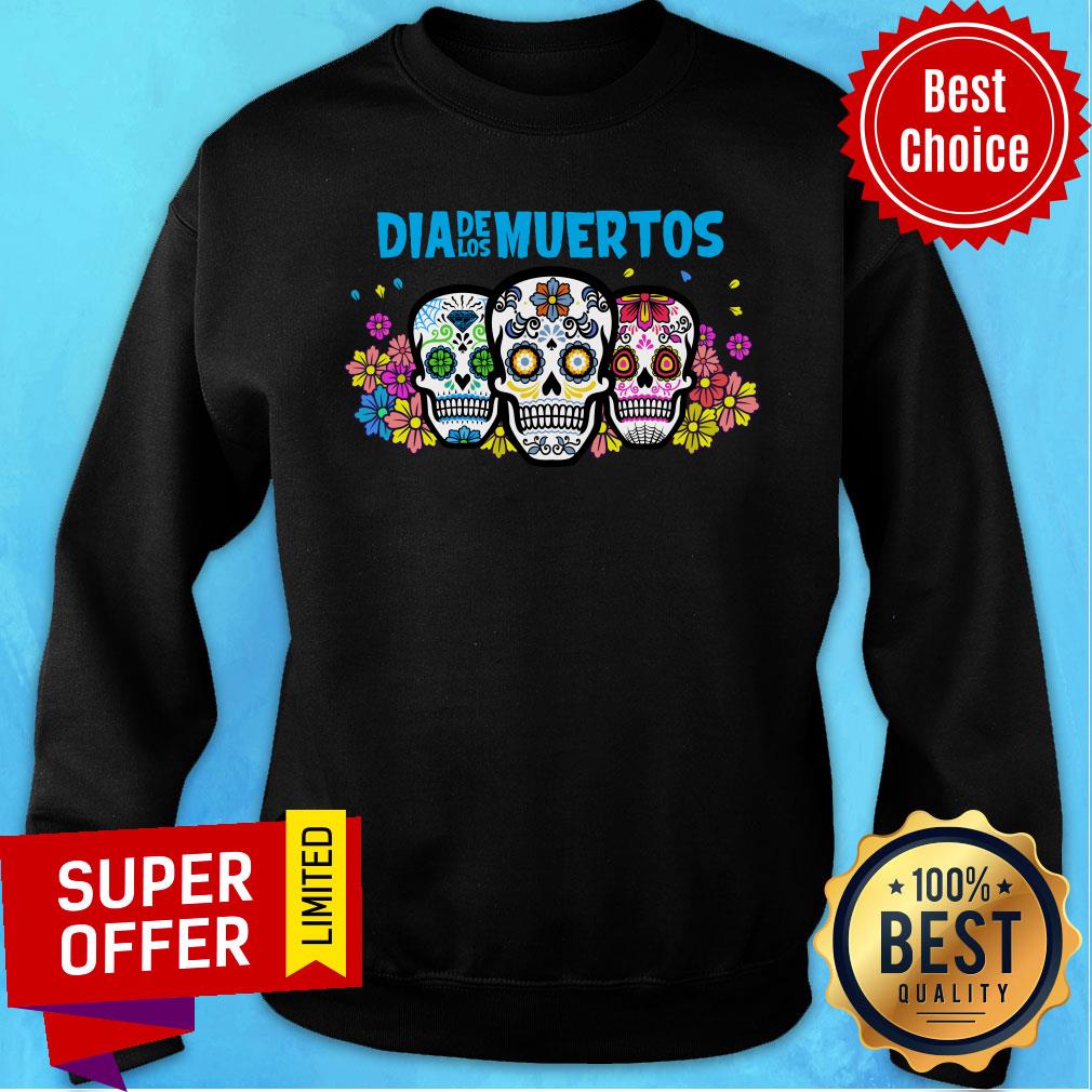 Three Sugar Skull Dia De Los Muertos Day Dead Shirt - Image 4