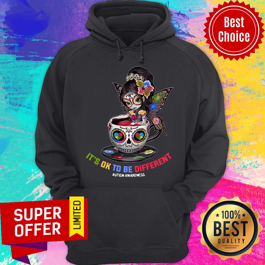 Funny Sugar Skull Fairy Figurine It’s Ok To Be Different Autism Awareness Shirt - Image 3