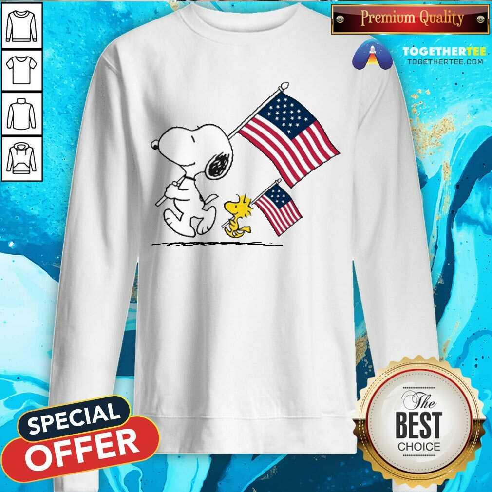 Nice Snoopy And Woodstock Holding American Flag 4th Of July Shirt - Image 4