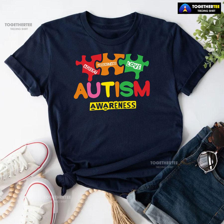 Accept Understand Love Puzzle Pieces Autism Awareness T-Shirt - Image 4