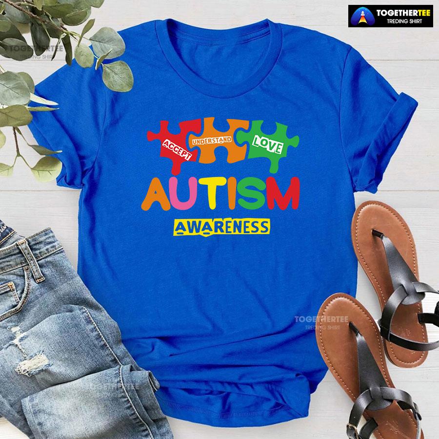 Accept Understand Love Puzzle Pieces Autism Awareness T-Shirt - Image 5