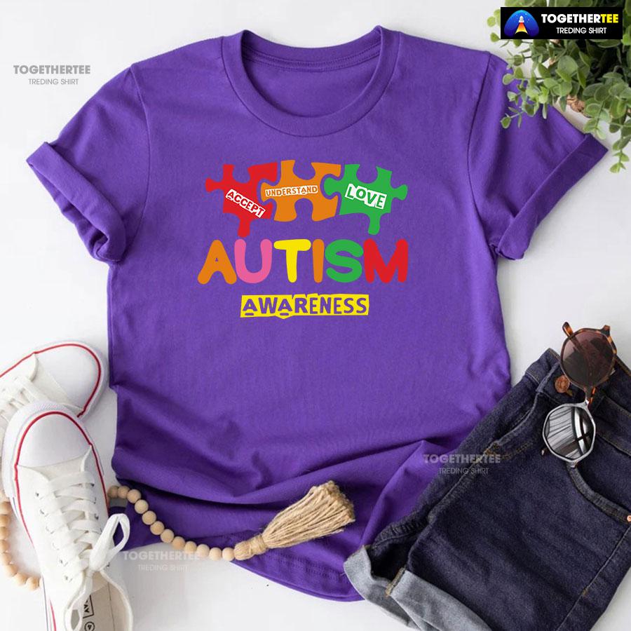 Accept Understand Love Puzzle Pieces Autism Awareness T-Shirt - Image 6