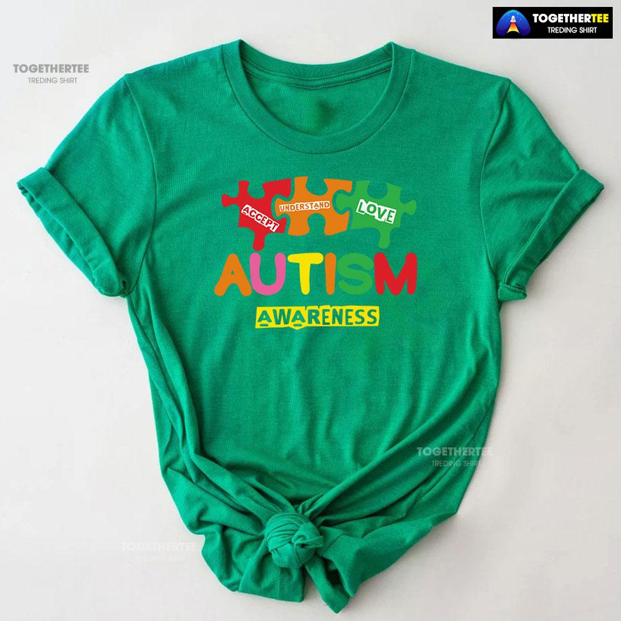 Accept Understand Love Puzzle Pieces Autism Awareness T-Shirt - Image 7