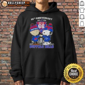 Alternative view of Hot Charlie Brown And Snoopy Super Bowl 66th Anniversary 1960 2026 Buffalo Bills Football Skyline T-Shirt
