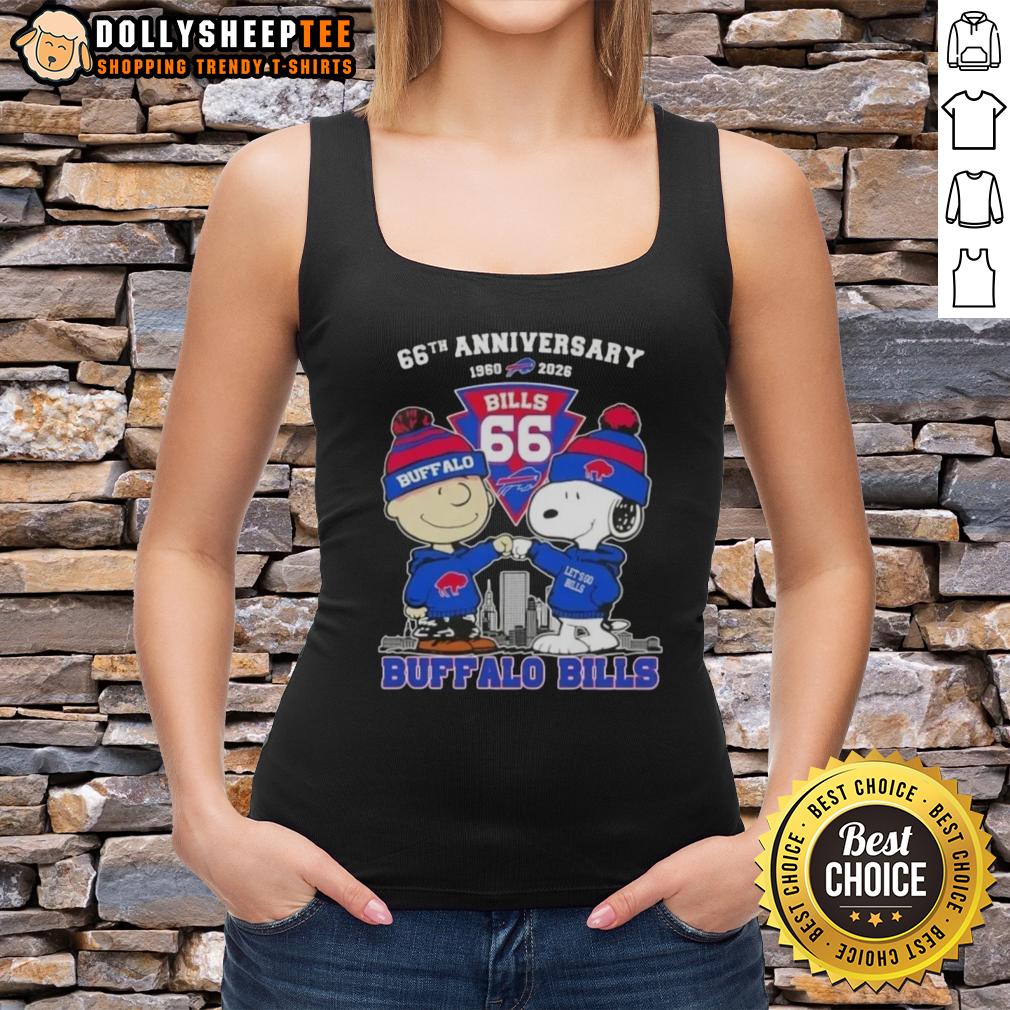 Hot Charlie Brown And Snoopy Super Bowl 66th Anniversary 1960 2026 Buffalo Bills Football Skyline T-Shirt - Image 4