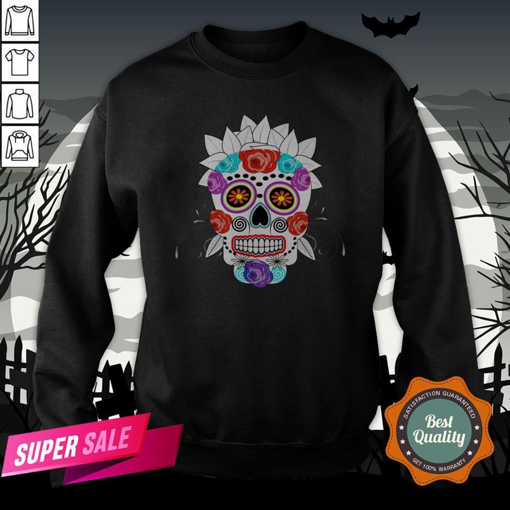 Fun Bright Trendy Sugar Skull Dia De Los Muertos Day Of The Dead Shirt - Image 4