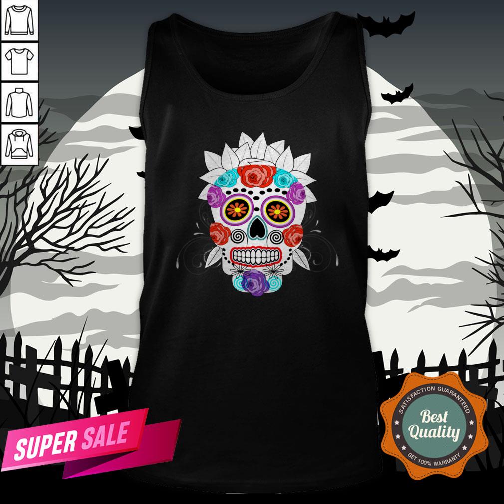 Fun Bright Trendy Sugar Skull Dia De Los Muertos Day Of The Dead Shirt - Image 3