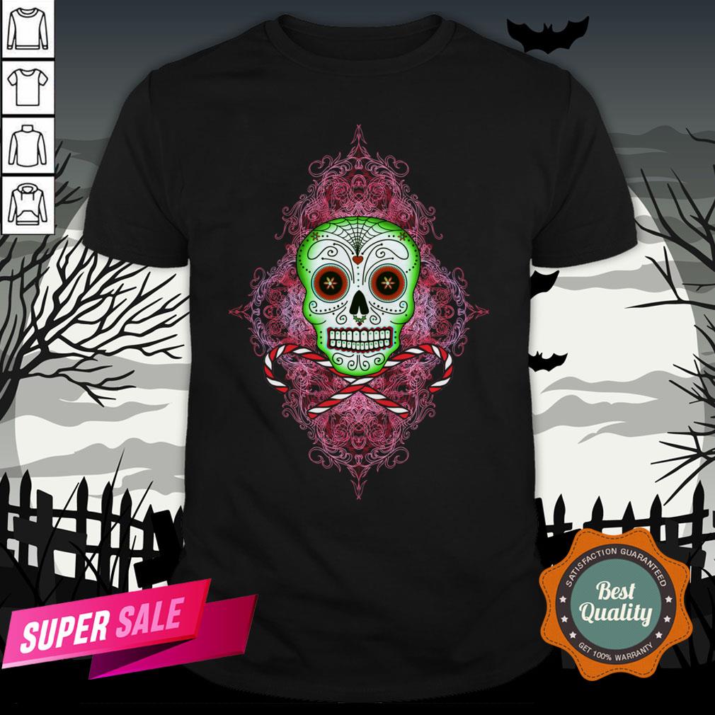 Skull And Candy Cane Dia De Los Muertos Day Of The Dead Shirt
