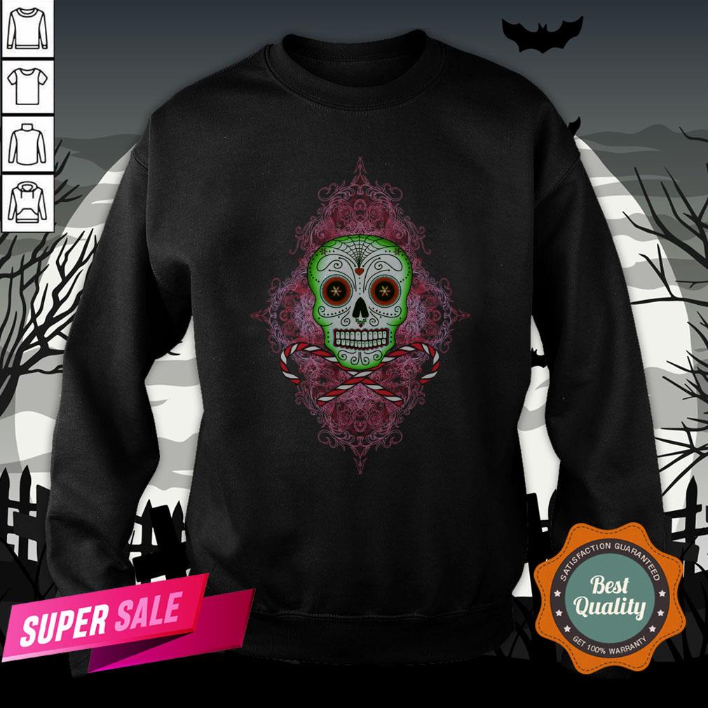 Skull And Candy Cane Dia De Los Muertos Day Of The Dead Shirt - Image 4