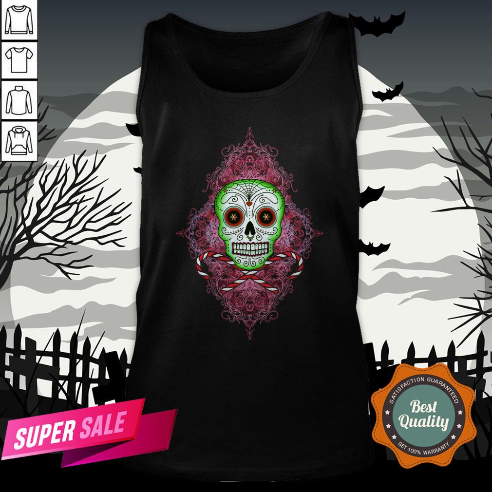 Skull And Candy Cane Dia De Los Muertos Day Of The Dead Shirt - Image 3