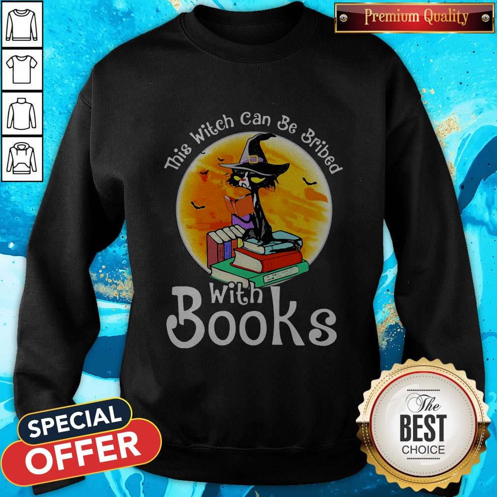 Love Halloween Cat This Witch Can Be Bribed With Books Moon Shirt - Image 4
