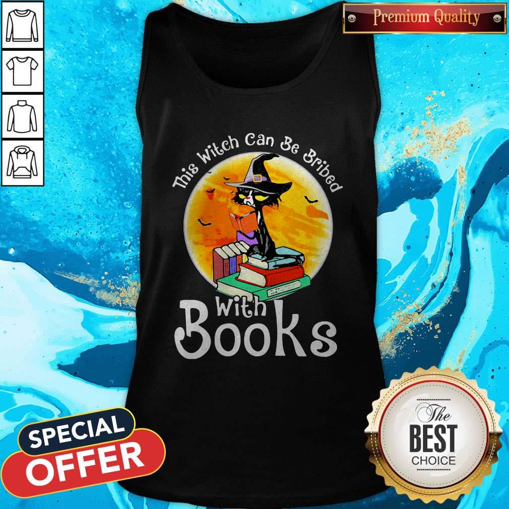 Love Halloween Cat This Witch Can Be Bribed With Books Moon Shirt - Image 3