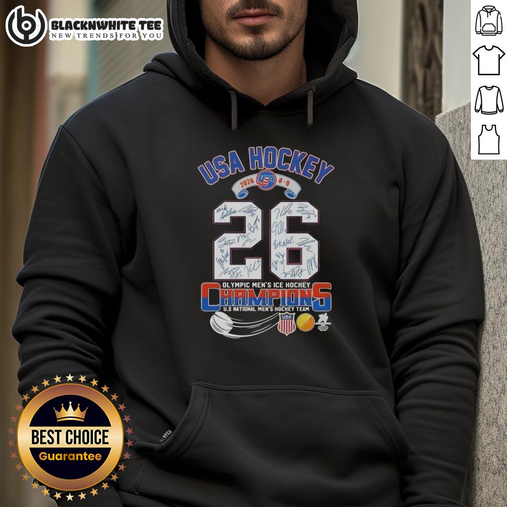 Good USA Hockey 2026 6-0 Olympic Men's Ice Hockey Champions All Signatures T-Shirt - Image 2