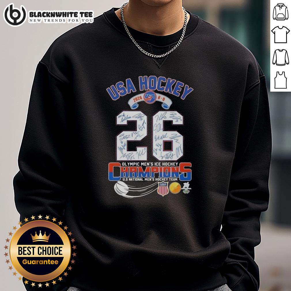 Good USA Hockey 2026 6-0 Olympic Men's Ice Hockey Champions All Signatures T-Shirt - Image 5