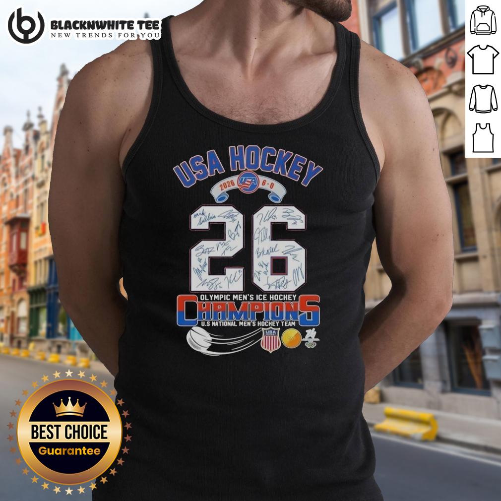 Good USA Hockey 2026 6-0 Olympic Men's Ice Hockey Champions All Signatures T-Shirt - Image 4