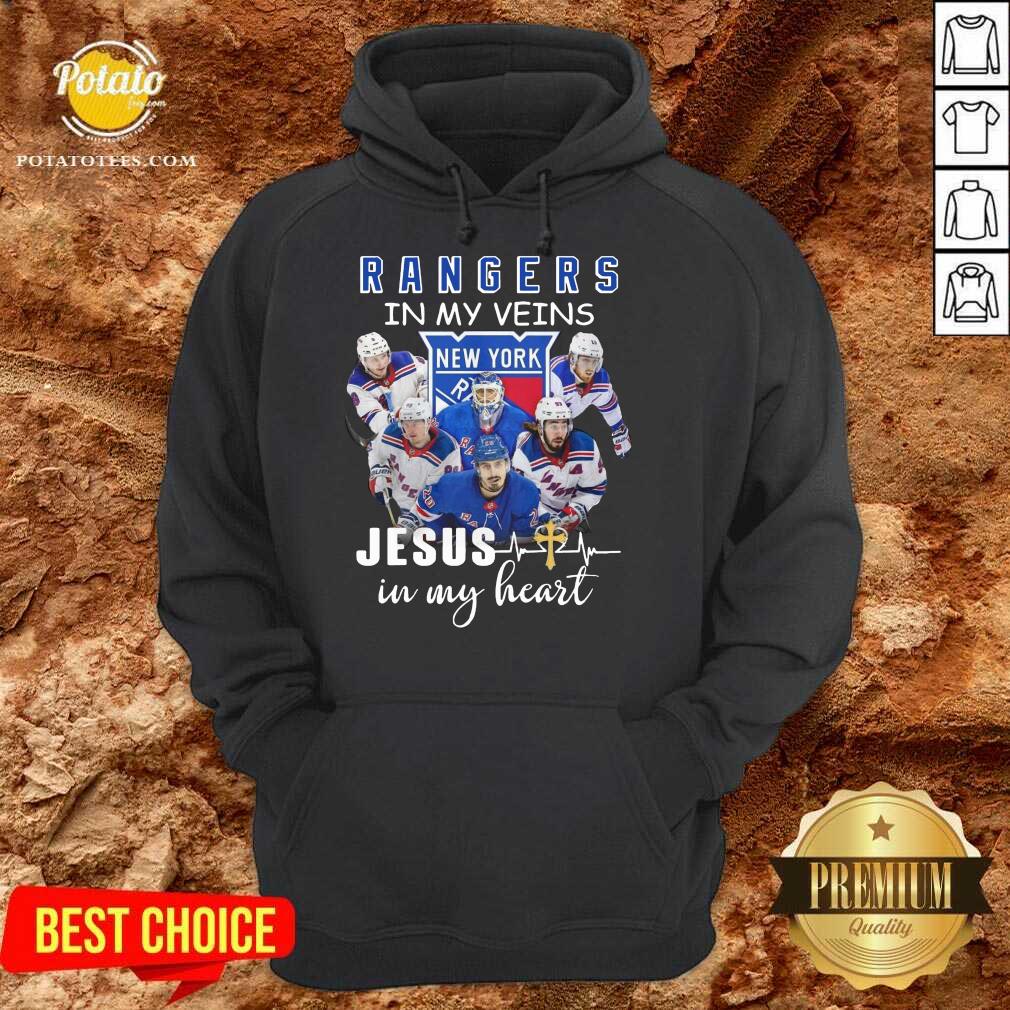 Premium New York Rangers In My Veins Jesus In My Heart Shirt - Image 5