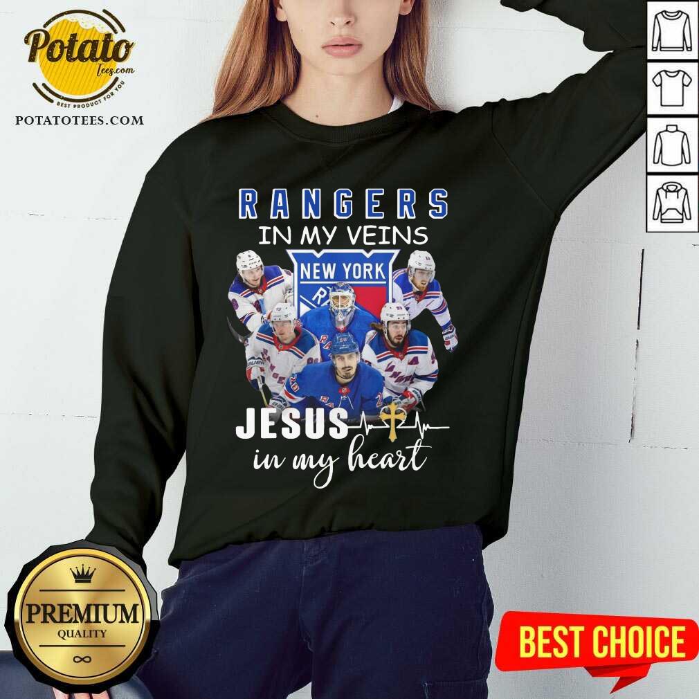 Premium New York Rangers In My Veins Jesus In My Heart Shirt - Image 4