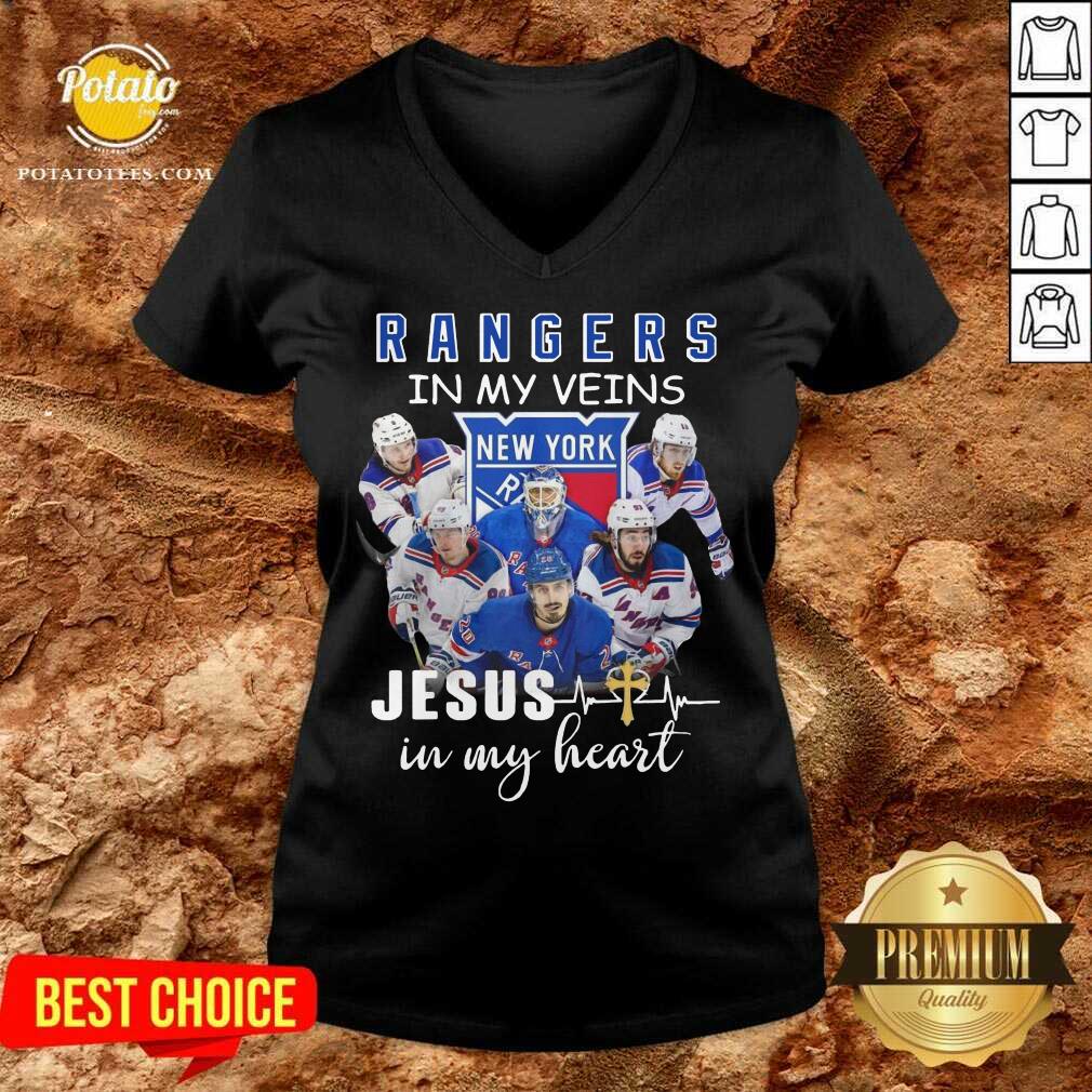 Premium New York Rangers In My Veins Jesus In My Heart Shirt - Image 3