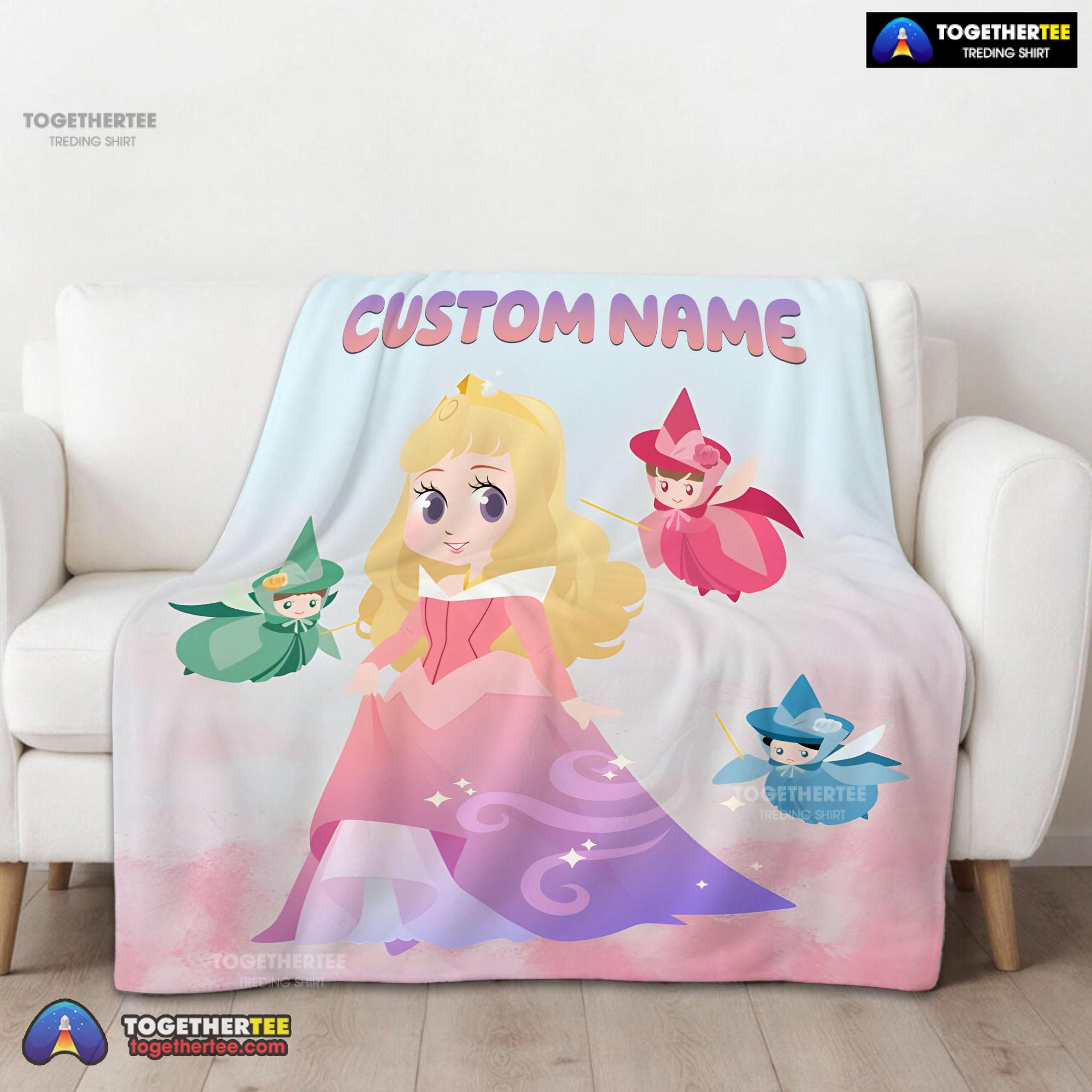 Official Disney Chibi Aurora Sleeping Beauty Pastel Colored Blanket Fleece Customized Blanket - Image 2