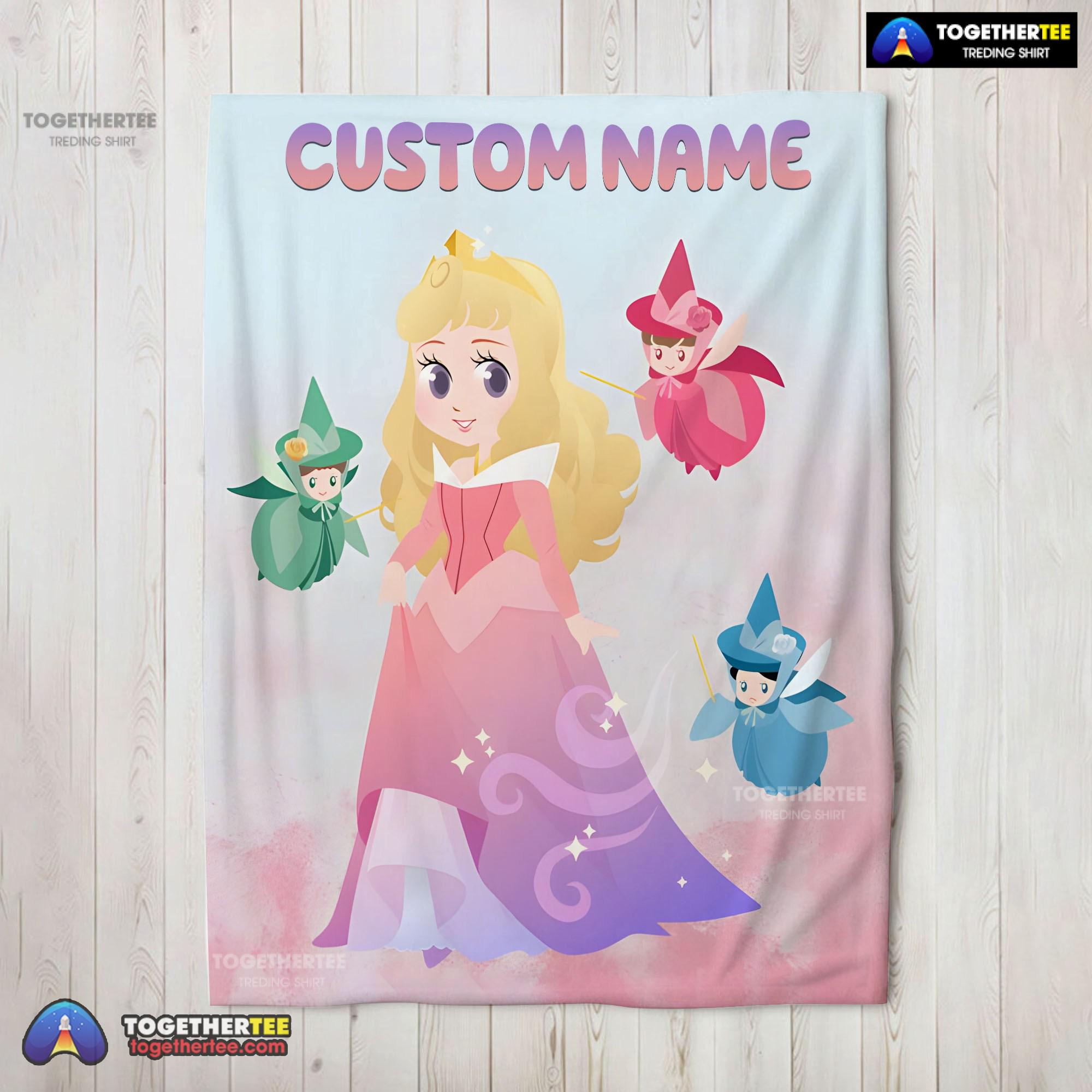 Official Disney Chibi Aurora Sleeping Beauty Pastel Colored Blanket Fleece Customized Blanket