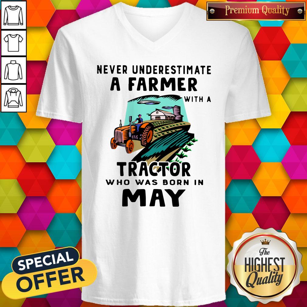 Never Underestimate A Farmer With A Tractor Who Was Born In May Shirt - Image 2