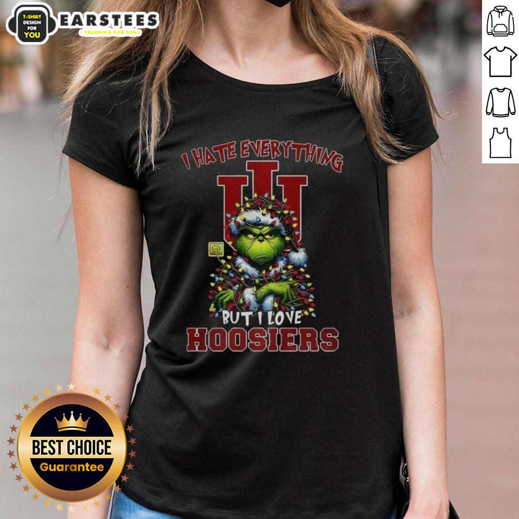 Awesome Santa Grinch I Hate Everything But I Love Indiana Hoosiers Merry Christmas T-Shirt - Image 3