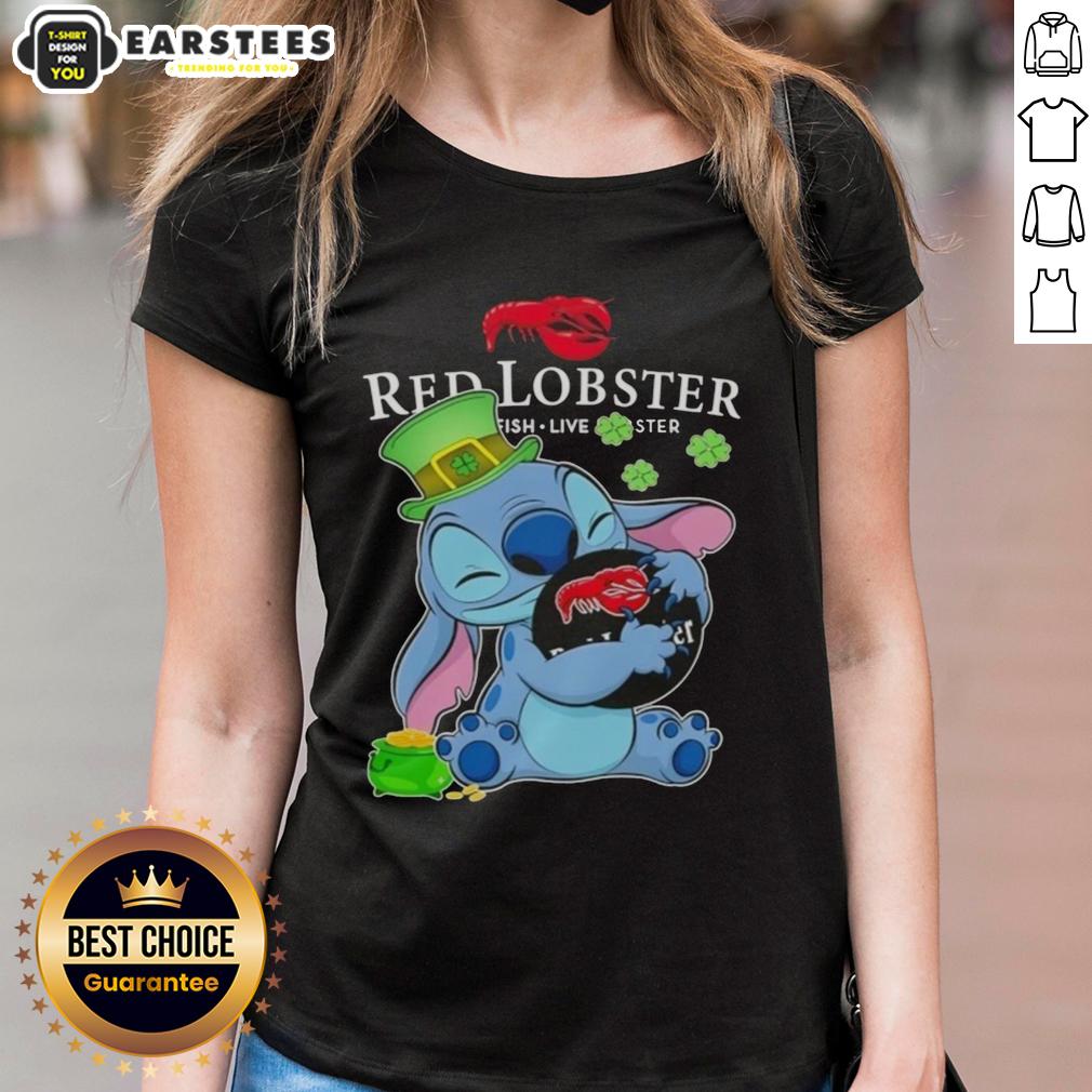 Cute Stitch Hug Red Lobster Logo Happy Patrick's Day T-Shirt - Image 4