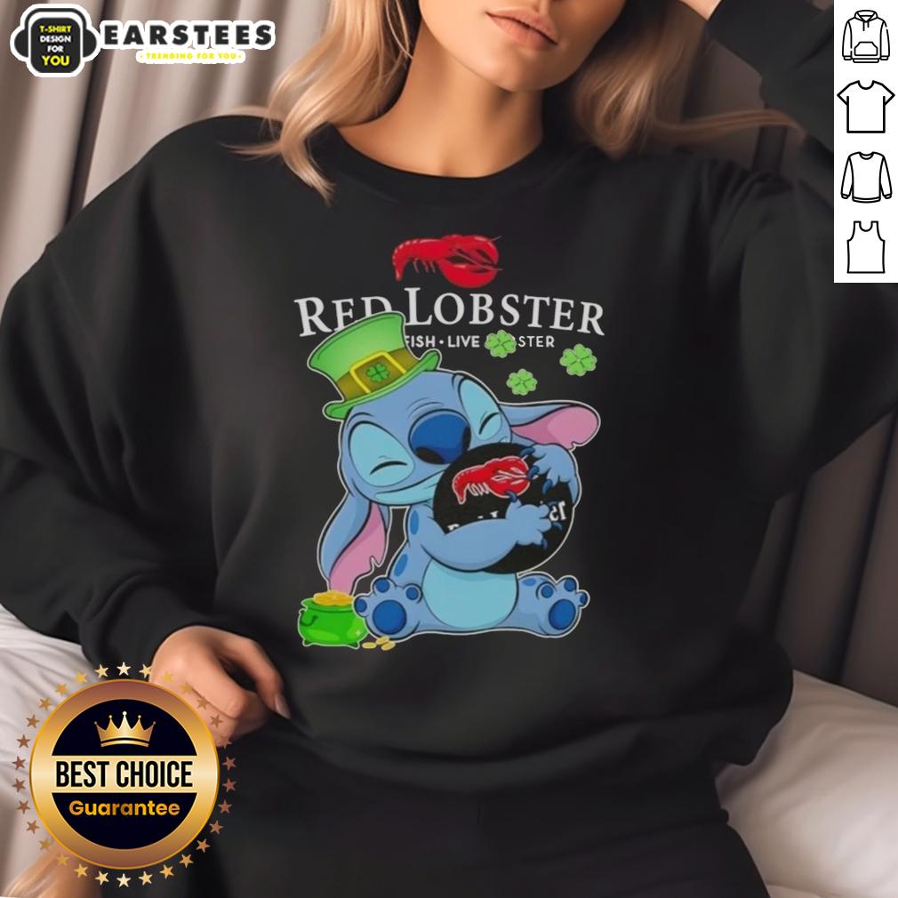 Cute Stitch Hug Red Lobster Logo Happy Patrick's Day T-Shirt - Image 2