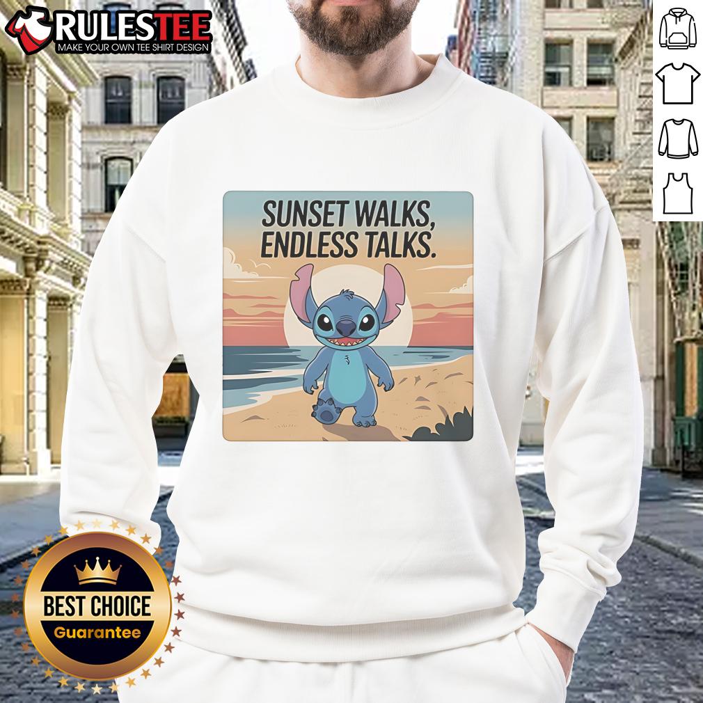 Cute Stitch In The Beach Sunset Walks Endless Talks T-Shirt - Image 5