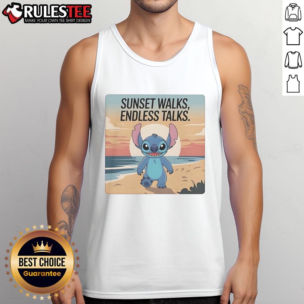 Cute Stitch In The Beach Sunset Walks Endless Talks T-Shirt - Image 4
