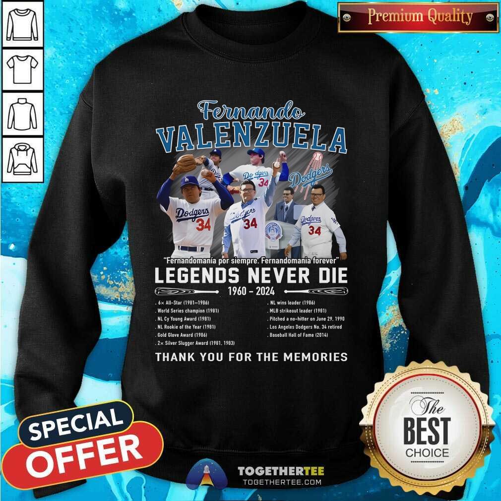Pretty Los Angeles Dodgers Fernando Valenzuela Legend Never Die 2024 T-Shirt - Image 2