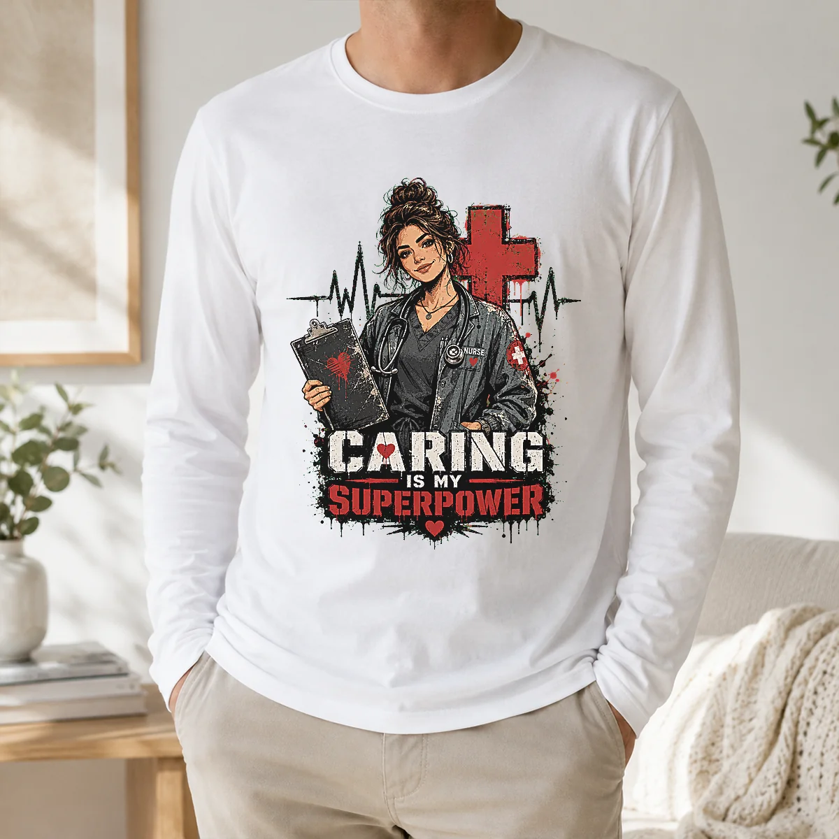 Nurse Caring Is My Superpower Streetwear Shirt - Image 5