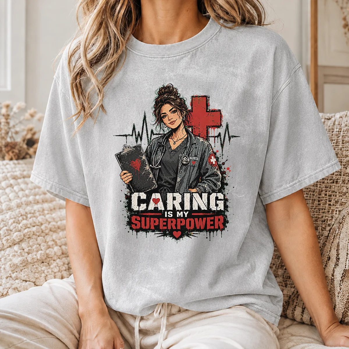 Nurse Caring Is My Superpower Streetwear Shirt - Image 8