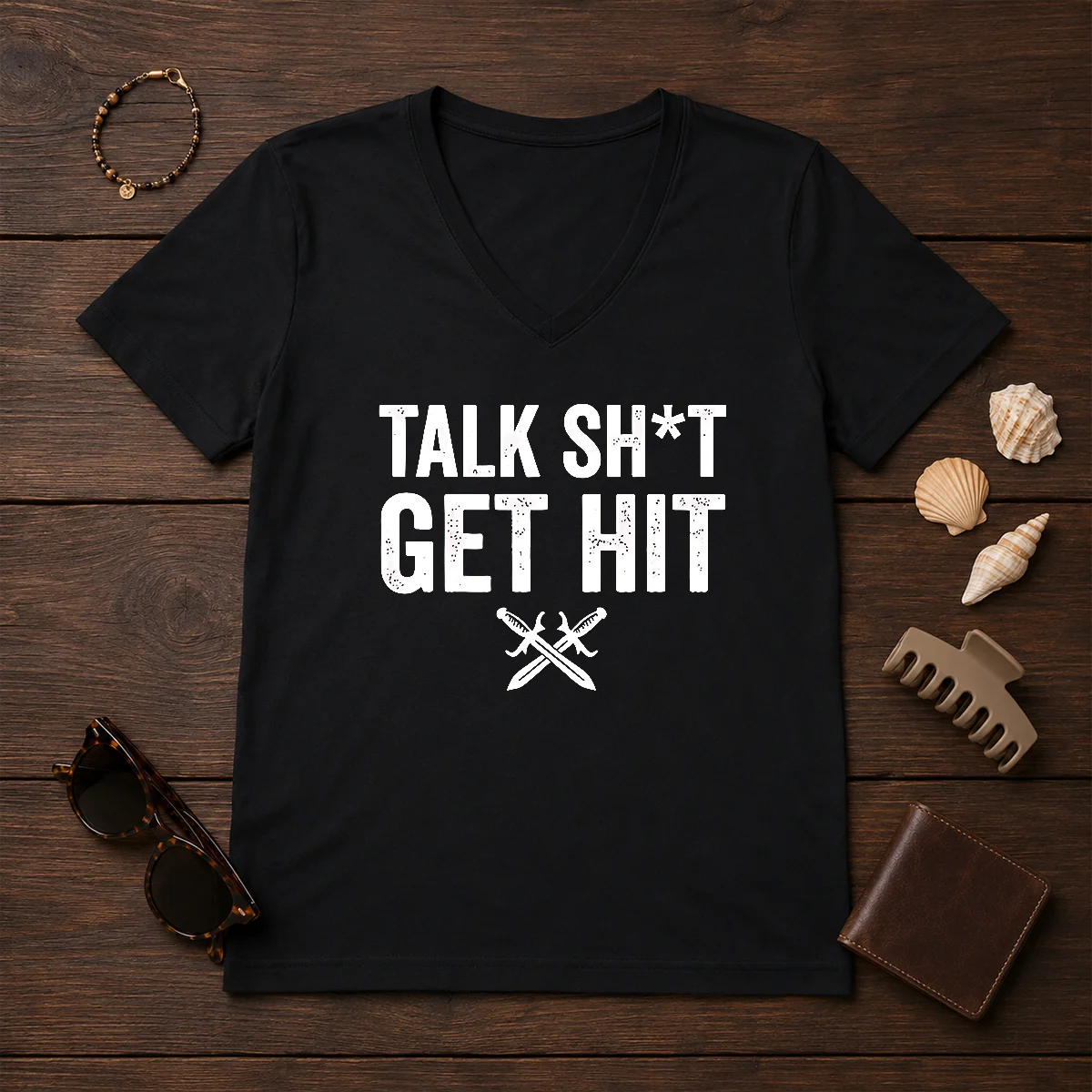 Official Talk Sht Get Hit Crossed Swords Shirt - Image 2
