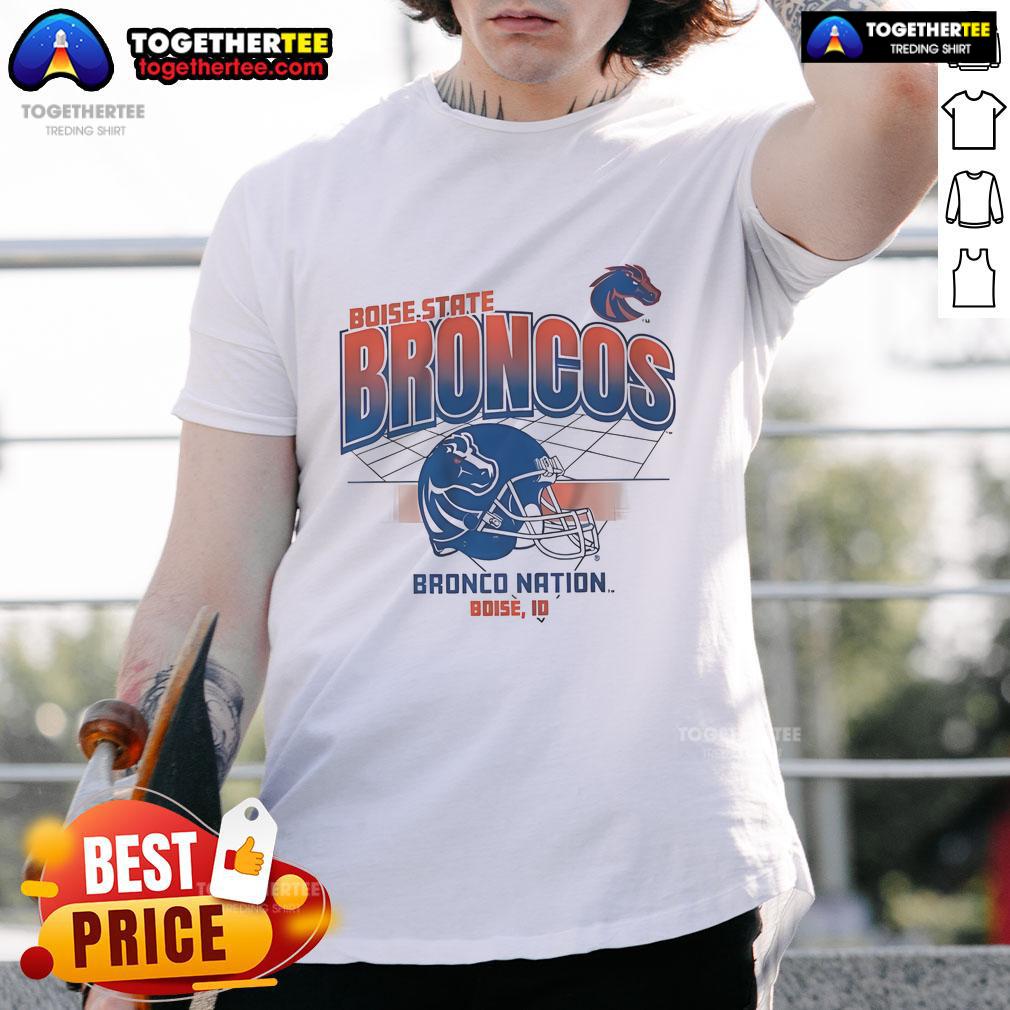 Official Boise State Broncos Bronco Nation Boise Id Football Helmet Grid T-Shirt